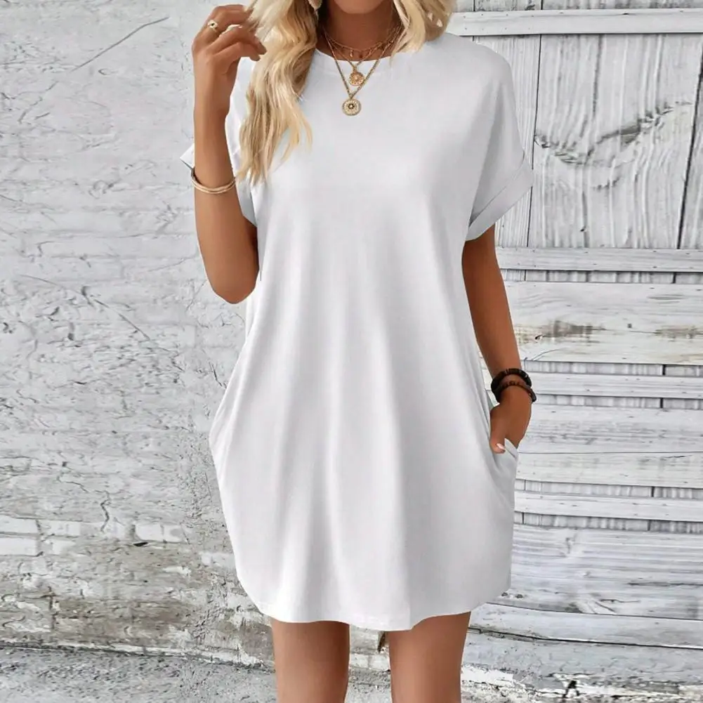 

Summer Mini Dress Stylish Summer Dresses for Women Breathable Mini Dress with Side Pockets for Commute Office Dating Outfits