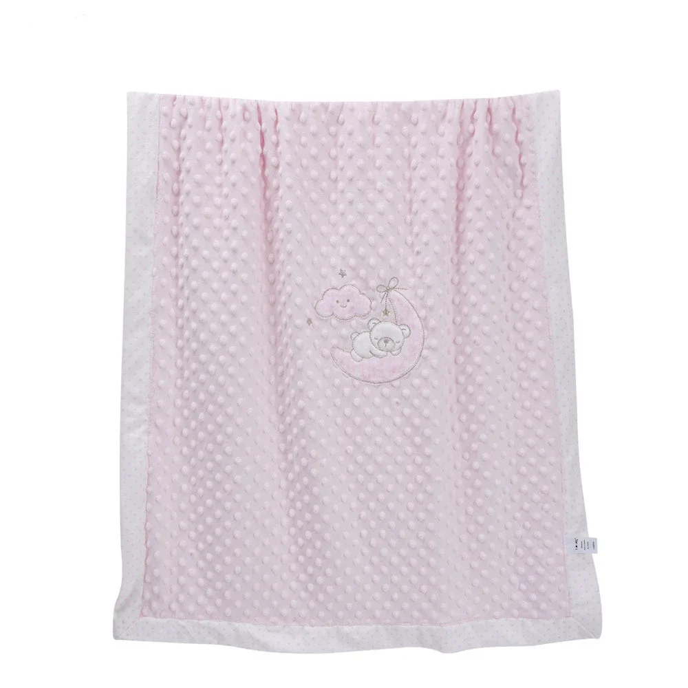 

75*100cm Infant Quilt Swaddling Wrap Baby Blankets Super Soft Fleece Minky with Dotted for Newborn Boy Girl