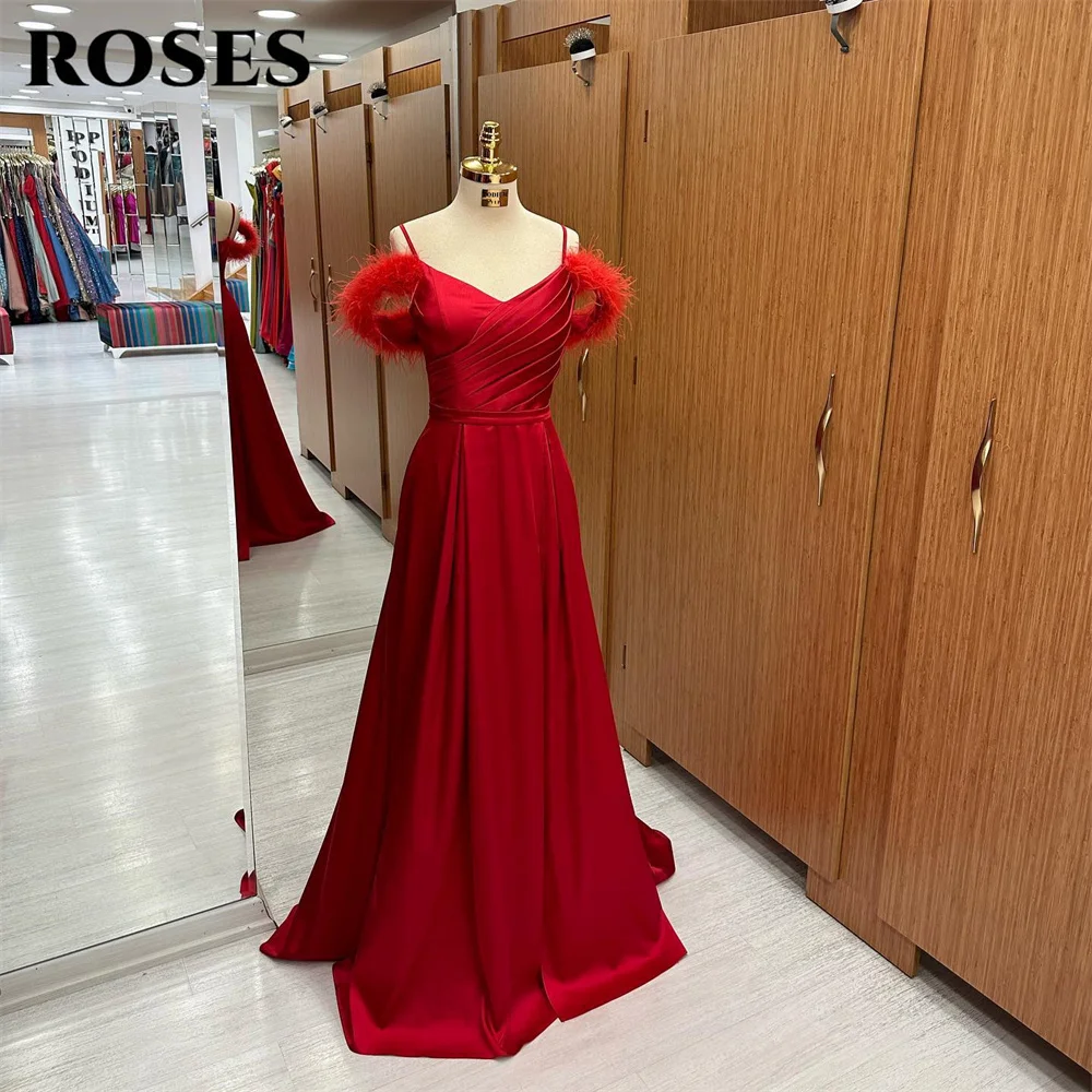 ROSES Red Evening Dress Sweetheart A-Line Satin Party Dress With Feathers Off The Shoulder 프롬드레스 Spaghetti Straps Prom Dress
ROSES Red Evening Dress Sweetheart A-Line Satin Party Dress With Feathers Off The Shoulder 프롬드레스 Spaghetti Straps Prom Dress