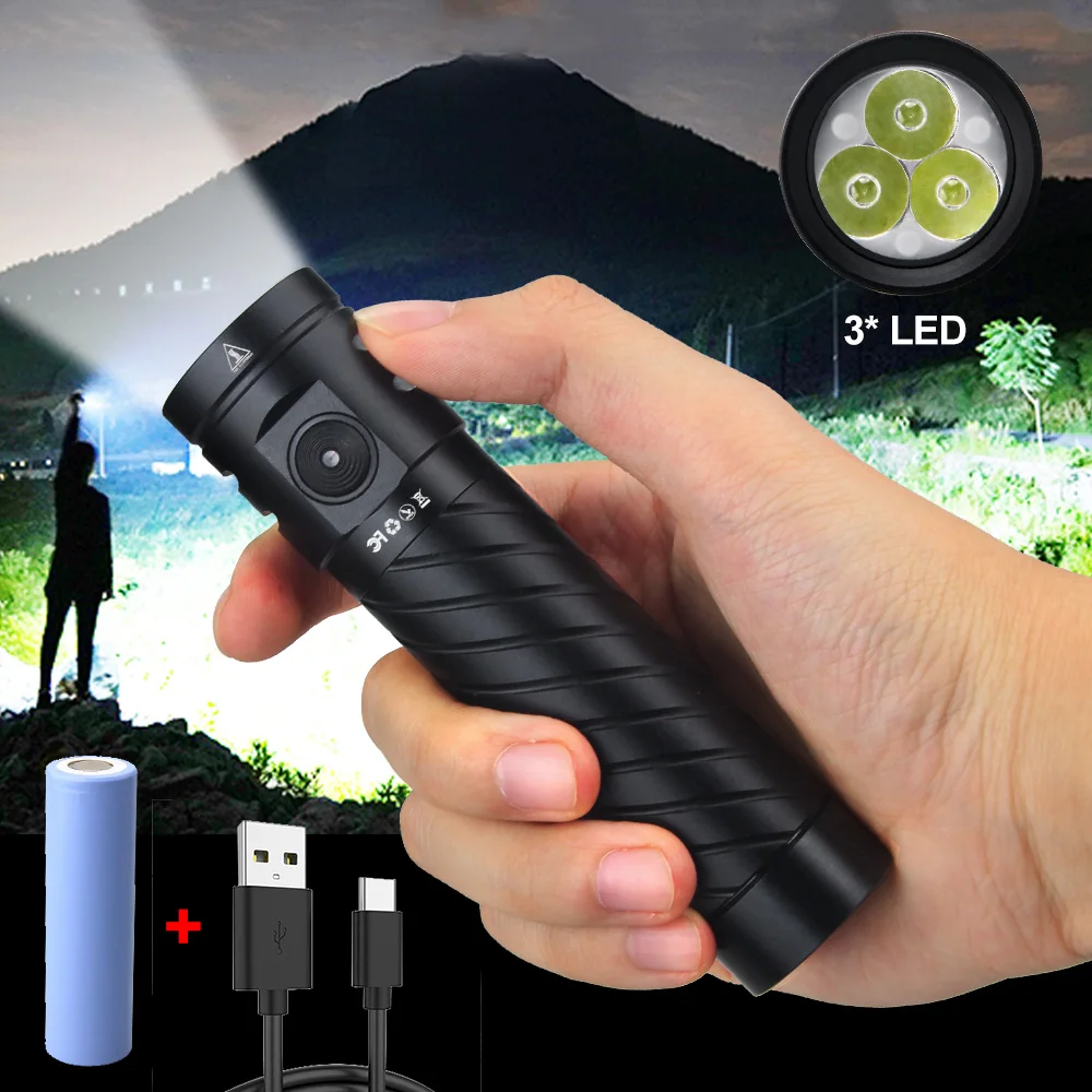 

Portable Mini Led Flashlight USB Rechargeable Torch 3 Mode Camping,Fishing,Hiking EDC Flashlights Pocket Light Emergency Lantern