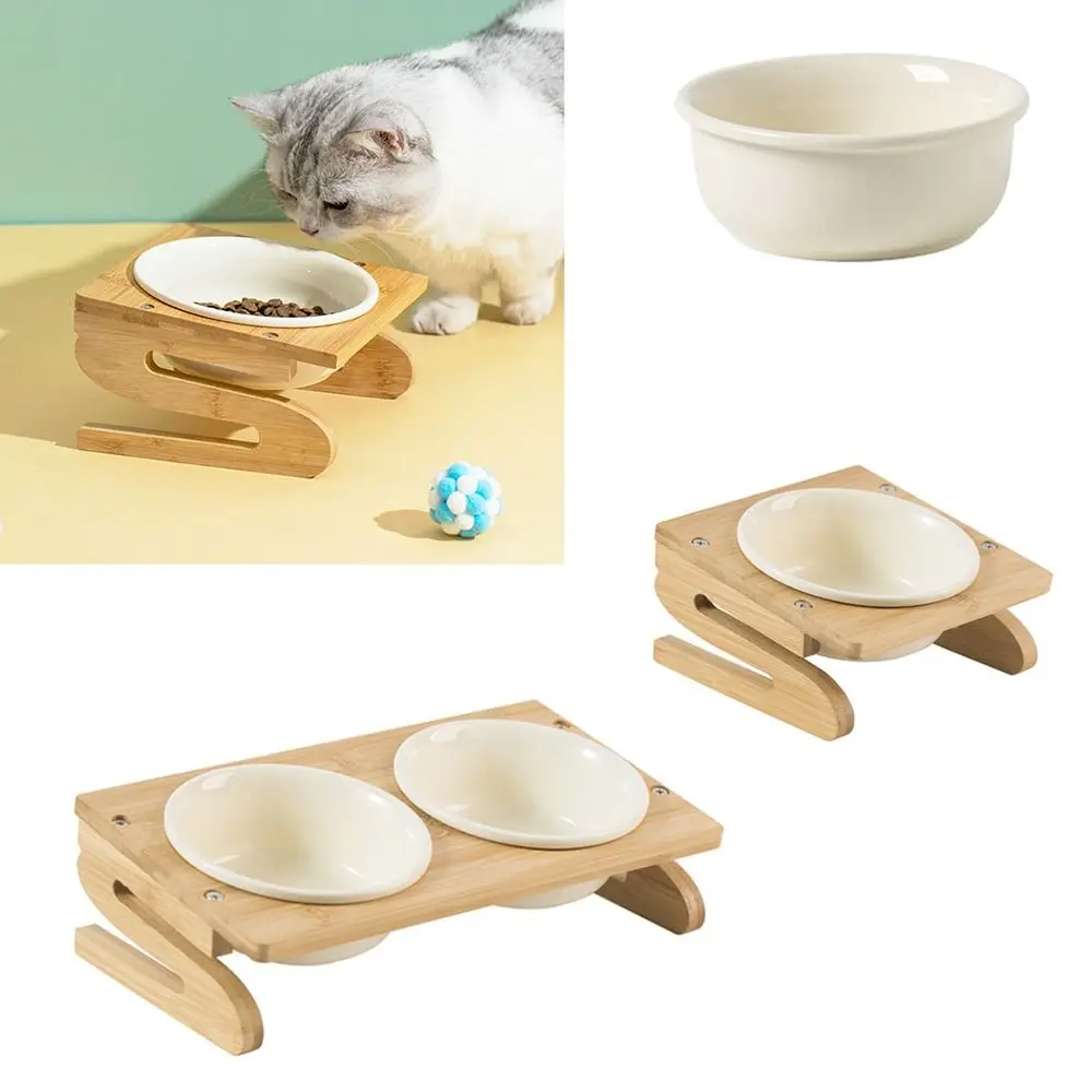 

Anti Slip Feet Cat Food Bowl Dishwasher Safe Ceramic Raised Elevated Food Bowl Tilted Easy Assembly Dogs Feeder Dish Small Pets