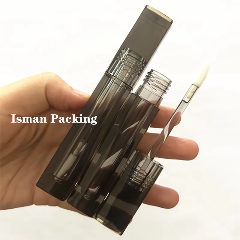 

40Pcs New style DIY square clear black gold top lipgloss container 4ml empty wholesale lip gloss bottle tubes with wands brush