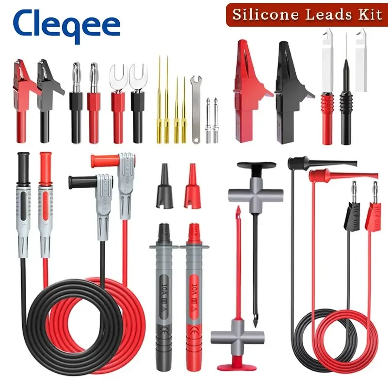 

Cleqee P1300SDL Silicone Test Lead kit 4mm Banana Plug Cable Test Hook Clip Multimeter Probe Alligator Clip Automotive Tool Kit