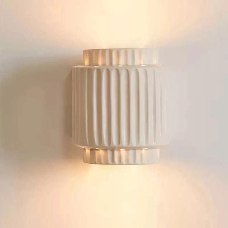 

Japanese Bedside Wall Lamp Bedroom Study Cream White Wall-mounted Resin Sconces Living Room Aisle Wabi-sabi Decorative LED Light