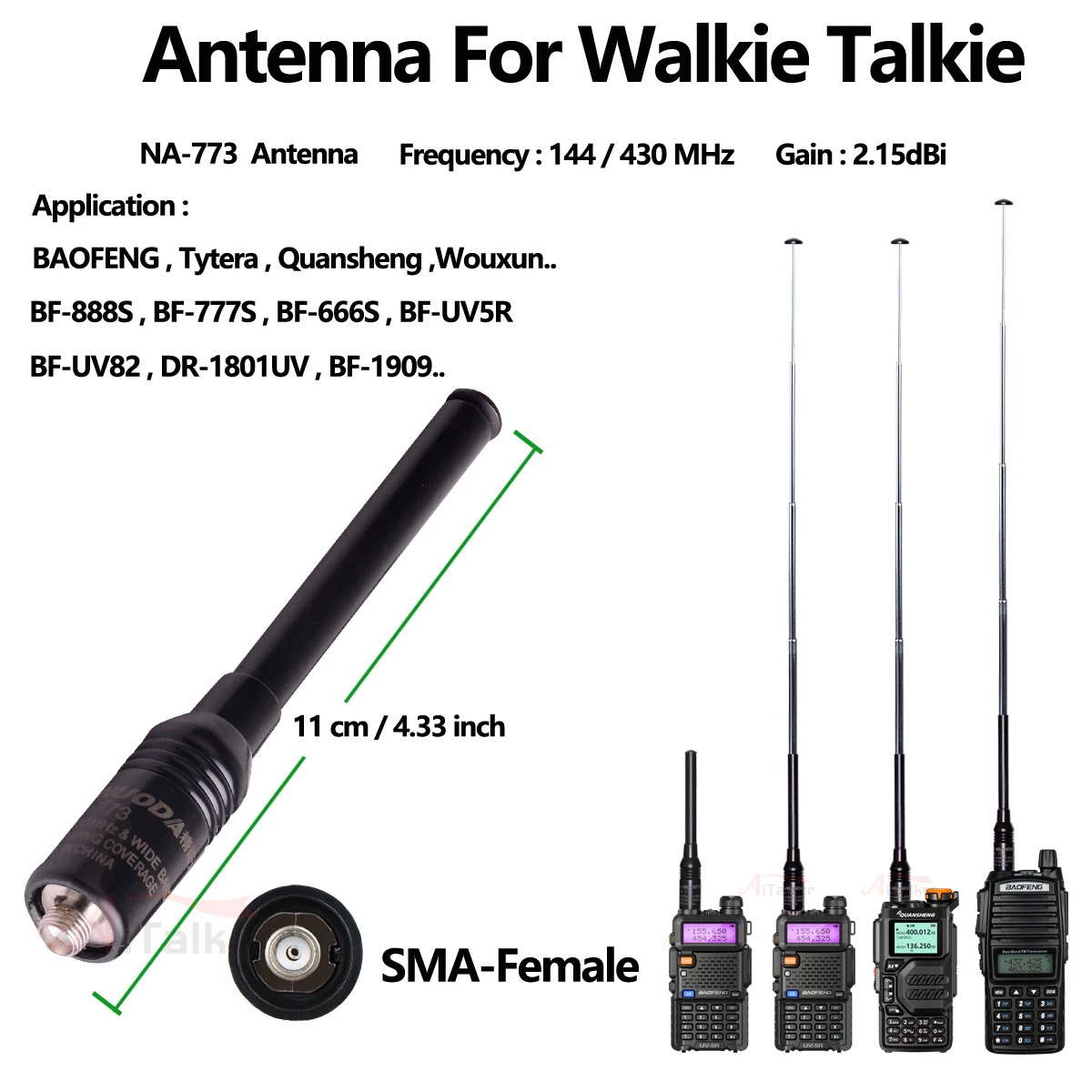 

Quansheng UVK5 BAOFENG UV5R Handheld Telescopic Antenna UHF/VHF Two Way Radio Antenna NA-773SMA-F UHF VHF 136~174 Mhz 400~470Mhz