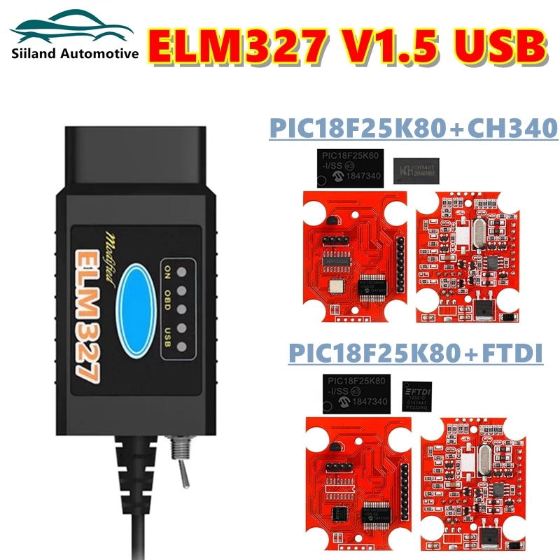 

HS-CAN/MS-CAN ELM327 V1.5 USB PIC18F25K80 FTDI/CH340 ELM 327 For Ford FORScan Switch OBD OBD2 Scanner Car Diagnostic Tool