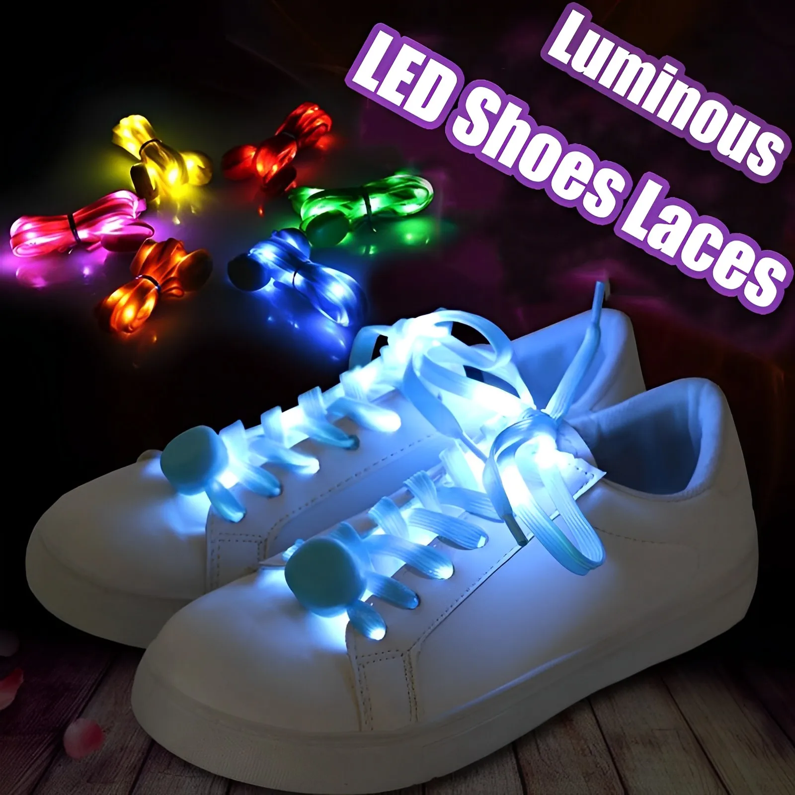 

Fashion 1 Pairs Flashing Shoelaces Shine LED 8 Color Change Luminescent Shoelace Club Party Luminous Glow Light Up Nylon Strap