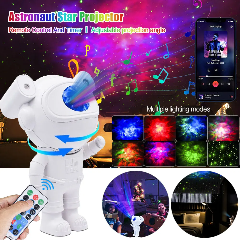 

Astronaut Projector Galaxy Star Nebula Moon Ceiling Sky Night Light Home Room Decor with Timer and Remote Bluetooth Speaker Gift