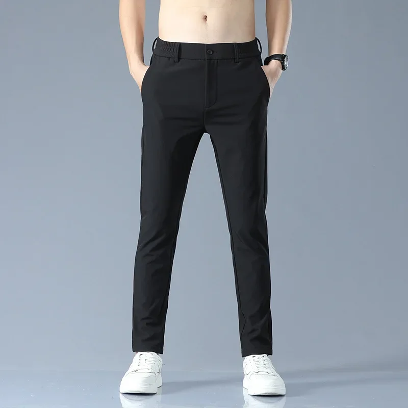 

Spring And Summer Smooth Elastic Waist Western Pants Men's Casual Pants Slim Fit Straight Tube Business Small Western Pants