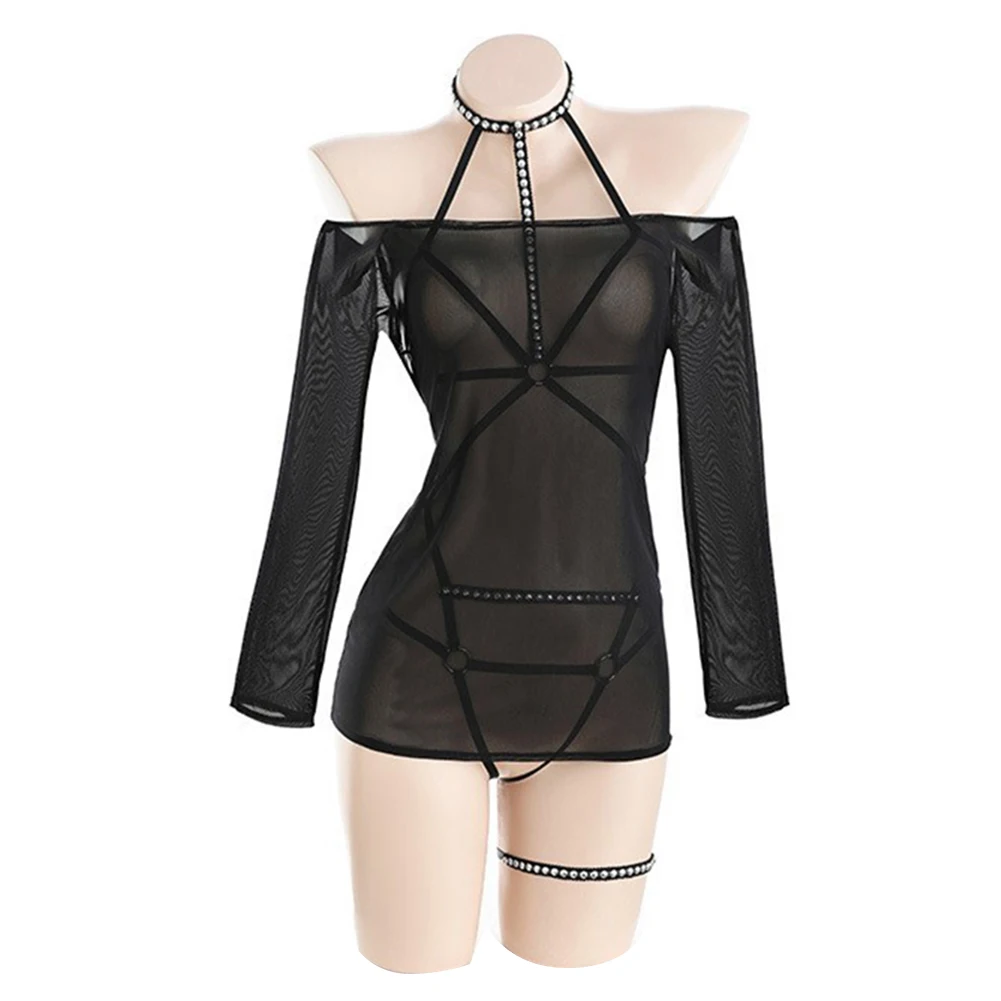 Female Jumpsuit Women Lingerie Fishnet Free Size Leg Loop Mesh Open Crotch See Through Sheer Strapless Solid Color
Female Jumpsuit Women Lingerie Fishnet Free Size Leg Loop Mesh Open Crotch See Through Sheer Strapless Solid Color
