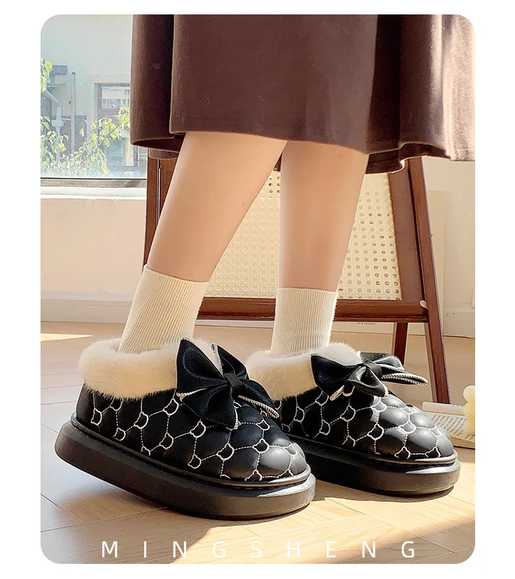 Winter Women Snow Boots Cute Bow Cotton Shoes Waterproof Down Short Barrel Ankle Boots Home Comfort Thick Soled Plush Boots Winter Women Snow Boots Cute Bow Cotton Shoes Waterproof Down Short Barrel Ankle Boots Home Comfort Thick Soled Plush Boots