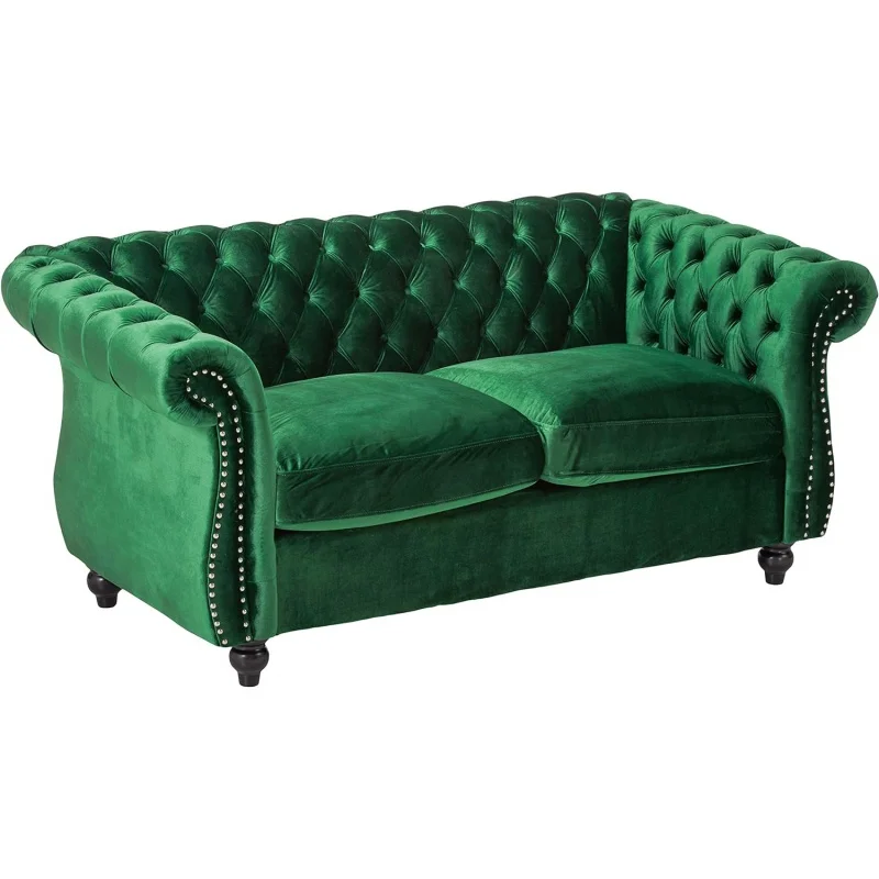 

Christopher Knight Home Karen Traditional Chesterfield Loveseat Sofa, Emerald and Dark Brown, 61.75 x 33.75 x 27.75