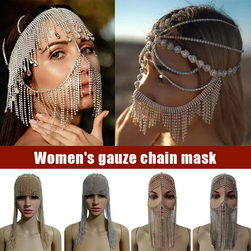 

New Trendy Round Dome Hanging Beard Tassel Chain Mask Head Chain Jewelry Punk Style Metal Head Hood Head Chains Jewelry