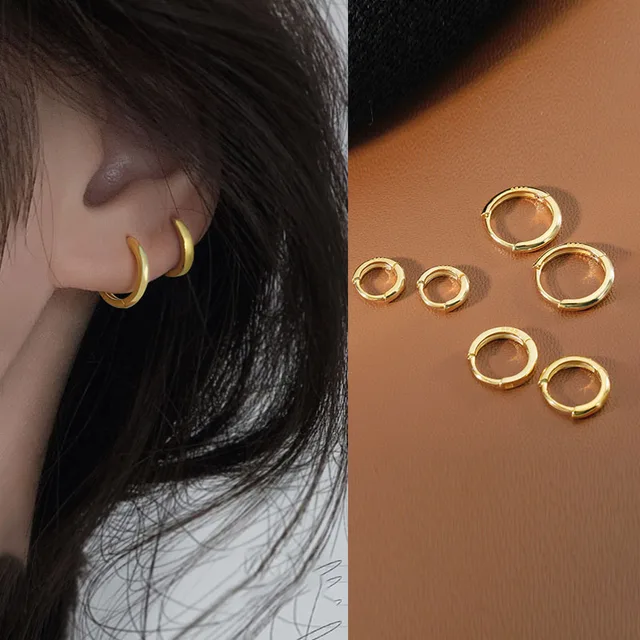 Seau d'oreille rond bohème minimaliste en argent regardé 100% véritable pour femme, boucle d'oreille punk rock unisexe, boucle d'oreille créole, accessoires de bijoux, 925 2