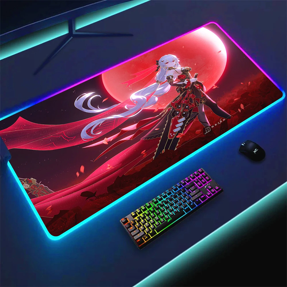 

Large Gamer Mouse Pad Xxl Honkai Impact 3 Led Mousepad Rgb Computer Gaming Accessories Desk Mat Anime Office Deskmat Backlit Xxl