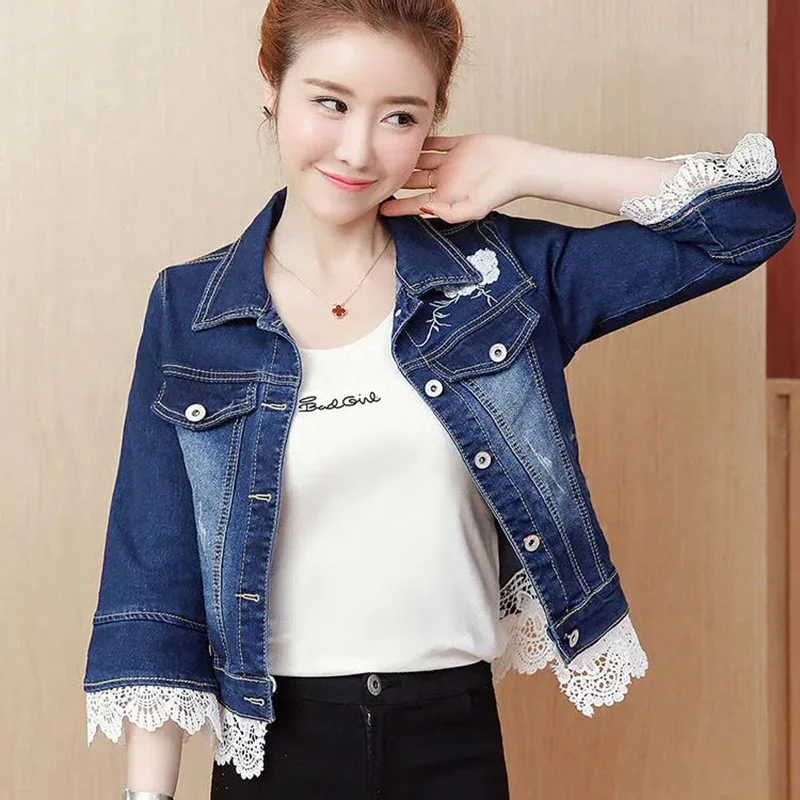 Denim Jacket Womens 2022 Spring Autumn New Korean Slim All-match Jeans Jacket Women Casual Large Size Short Lace Outerwear
Denim Jacket Womens 2022 Spring Autumn New Korean Slim All-match Jeans Jacket Women Casual Large Size Short Lace Outerwear