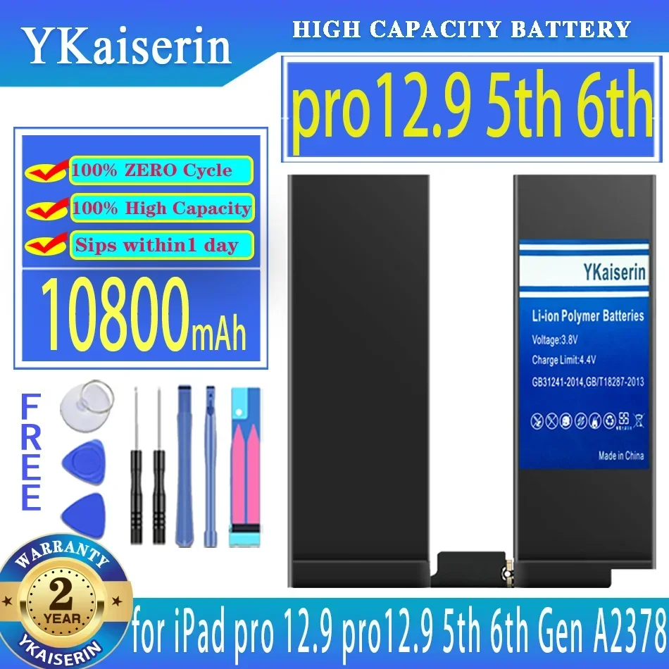 

YKaiserin Battery 10800mAh/16000mAh For ipad Pro 12.9 2nd 3rd 4th 5th 6th Gen A2378 A2461 A2379 A2462 2022 A1652 A1577 A1821