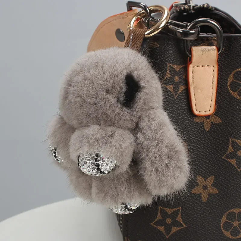 

Cute Long Ear Bunny Keychain Real Mink Fur Rabbit Doll Pendant Toys Keyring Handbag Charm Ornament Pompom Plush Jewelry Gifts