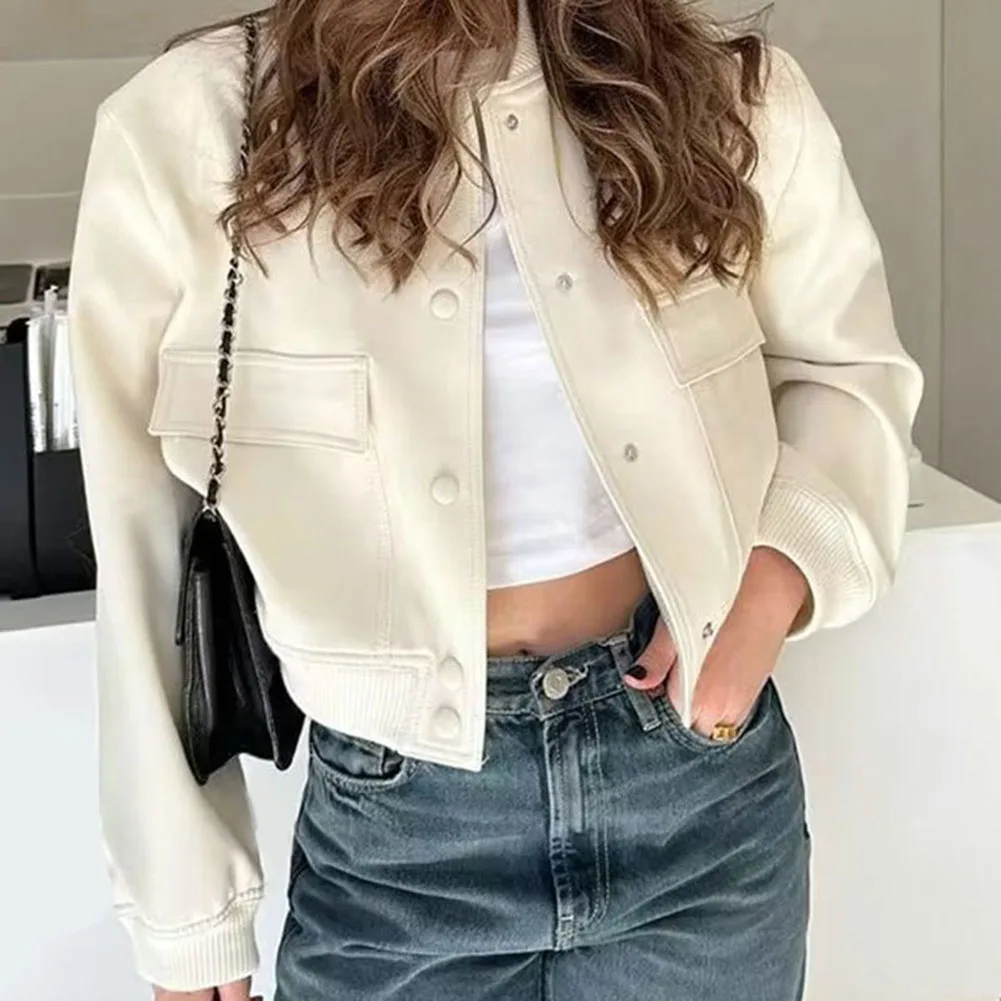 

Women Jacket Spring Casual Solid Coat with Long Sleeve Crop Lapel and Buttons Down for Spring Fashion Black/Apricot