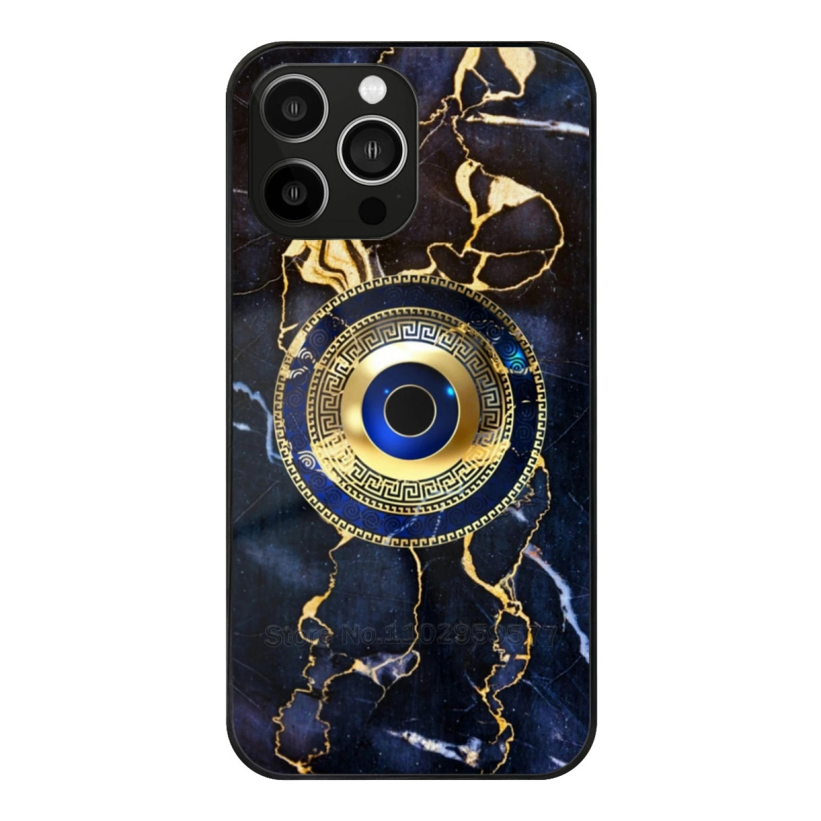 

Mati Evil Eye Navy Bluegold Greek Key Gold Patterns Glass Phone Case For Iphone 15 14 11 12 13 Pro Xr X 7 8 Xs Max 6S 5S Plus