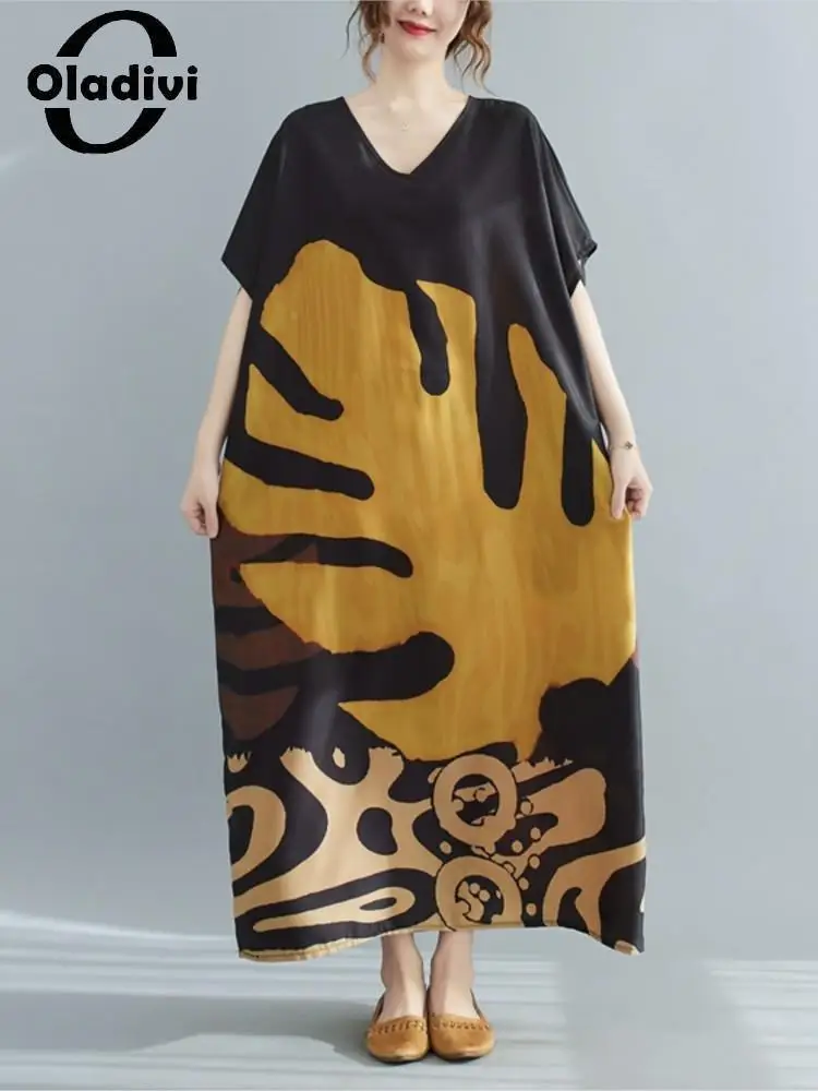 Oladivi Oversized Clothing Summer Women V-neck Literary Retro Leaf Print Casual Maxi Dress Vintage Lady Loose Dresses Tunic 1568
Oladivi Oversized Clothing Summer Women V-neck Literary Retro Leaf Print Casual Maxi Dress Vintage Lady Loose Dresses Tunic 1568