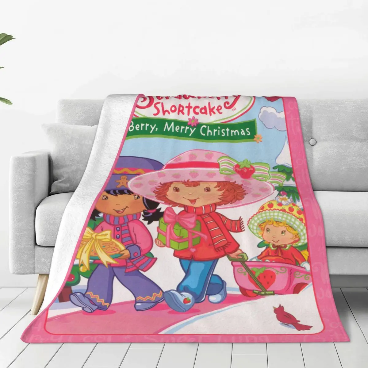 

Strawberry Shortcake Merry Christmas Blanket Coral Fleece Plush Cute Cartoon Ultra-Soft Throw Blankets for Bedding Couch Bed Rug