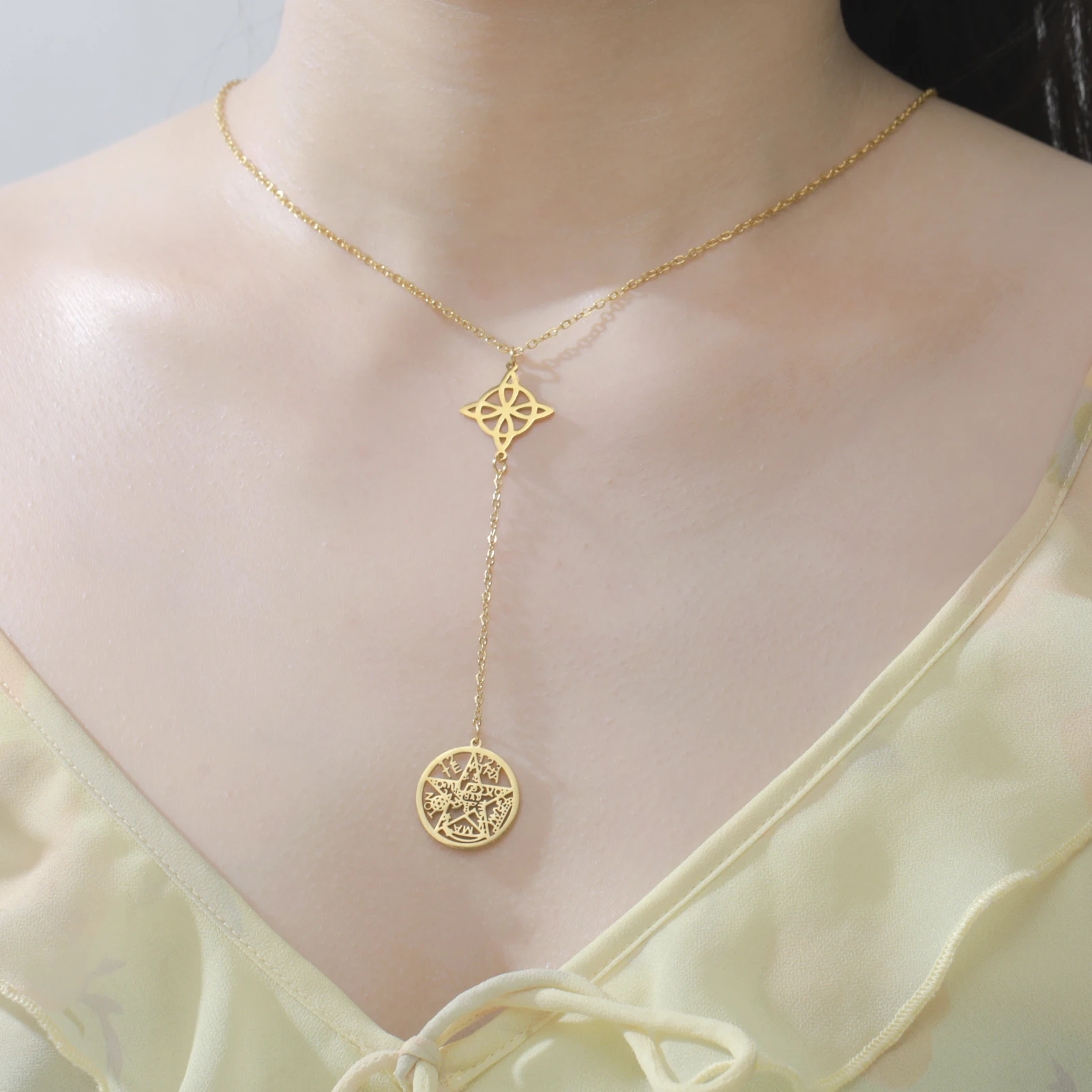 Double Amulet Protection Necklace witch Knot Pentagram Tetragrámaton Stainless Steel Protection Jewelry 5 Mallzona S5941703b8f514700b56358764591c064I Double Amulet Protection Necklace witch Knot Pentagram Tetragrámaton Stainless Steel Protection Jewelry Mallzona