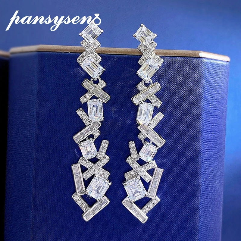 PANSYSEN New Classic 925 Sterling Silver Emerald Cut White Sapphire Gemstone Dangle Drop Earrings for Women Wedding Fine Jewelry
PANSYSEN New Classic 925 Sterling Silver Emerald Cut White Sapphire Gemstone Dangle Drop Earrings for Women Wedding Fine Jewelry