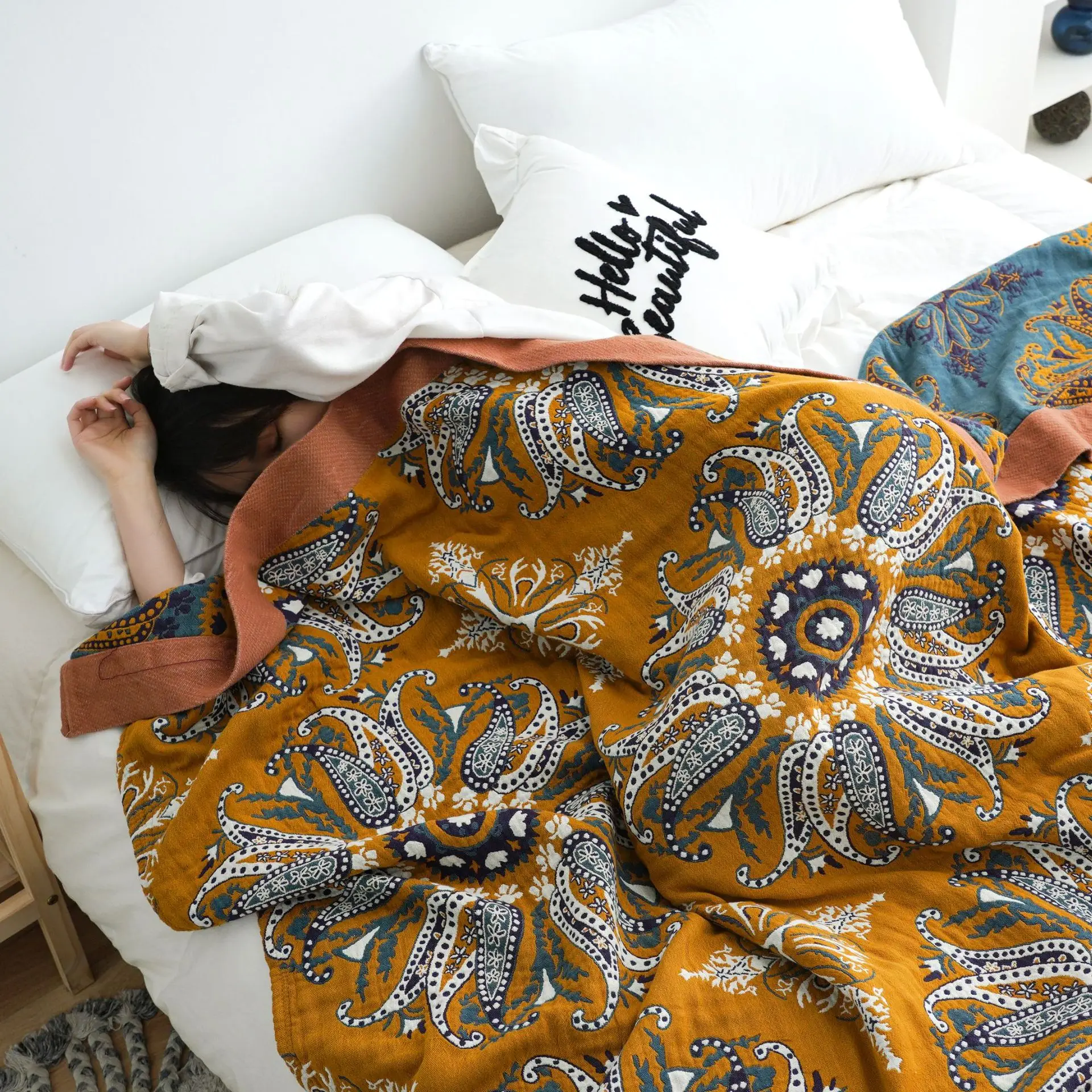 

100% Хлопковое одеяло и пледы, этническое полотенце для дивана, мягкое одеяло для кровати, богемное зеленое дышащее Сетчатое летнее крутое одеяло