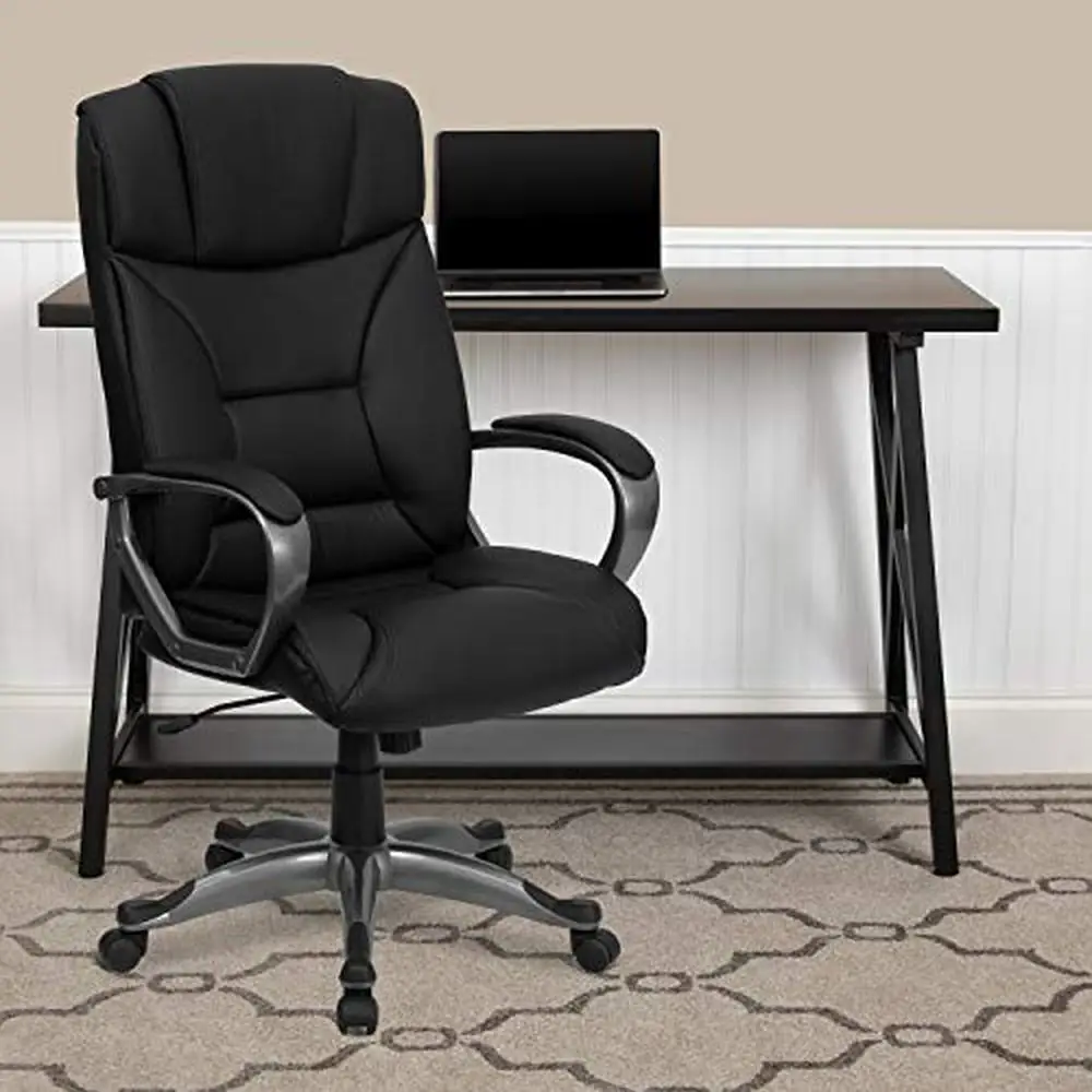 

Вращающееся офисное кресло руководителя из искусственной кожи, подголовник с высокой спинкой, черные дужки, 49,25x26,25x25, обивка из пенопласта, огнестойкий Титан