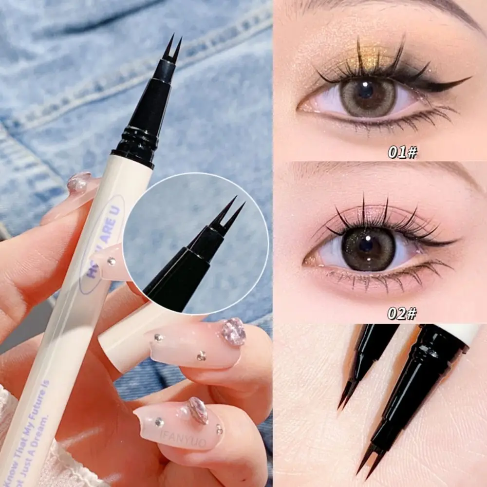 

Non-smudge Double Forked Eyeliner Black Brown Quick Dry Lower Eyelash Pen 2 Fork Tip Ultra-fine Wild Eyebrow Tattoo Pencil