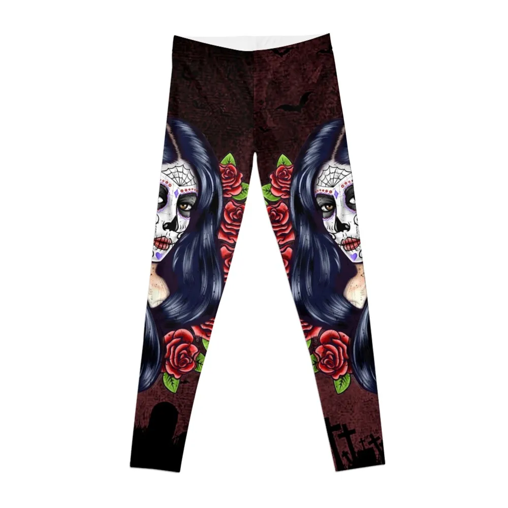 

sugar skull floral girl day of the dead ( dia de los muertos) Leggings Jogger pants Womens Leggings