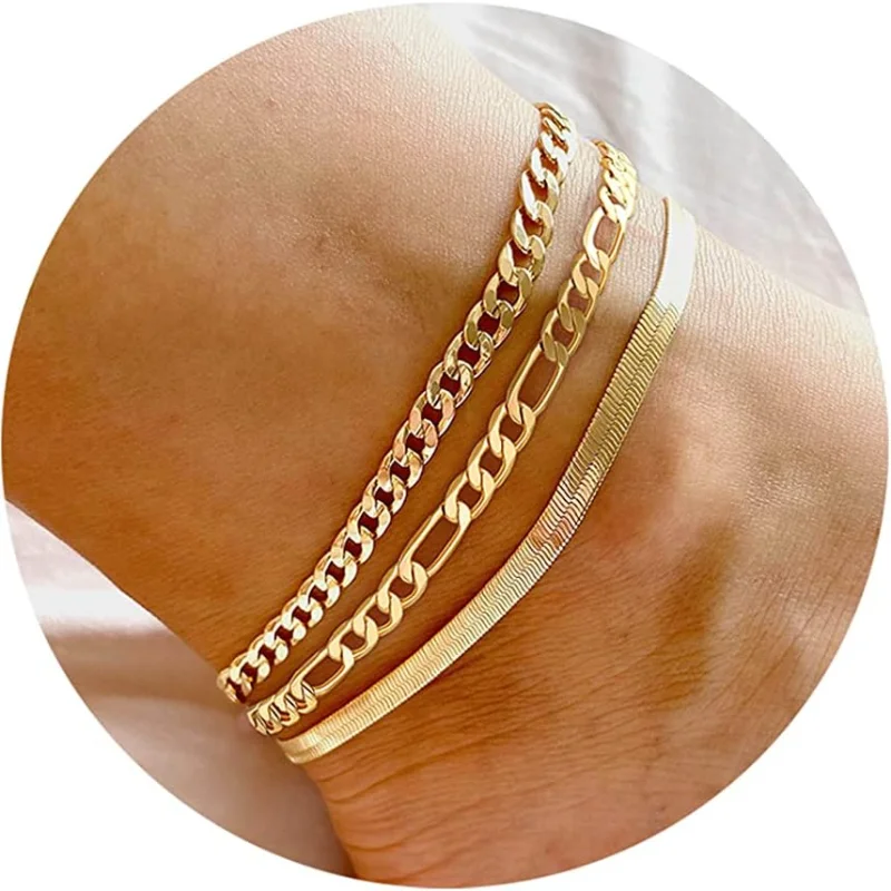 

14K Gold STAINLESS Steel Anklets for Women Waterproof Cuban Link Anklet Set Layered Ankle Bracelets for Teen Girls Jewelry Gifts