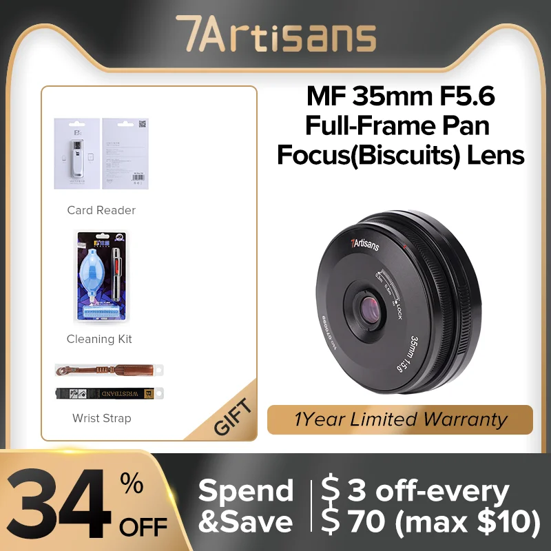 

7artisans 35mm F5.6 Full Frame Manual Ultra-Thin Pancake Lens for Leica L Leica M M10 Sony E A7S A6000 Nikon Z50 Cameras Lenses