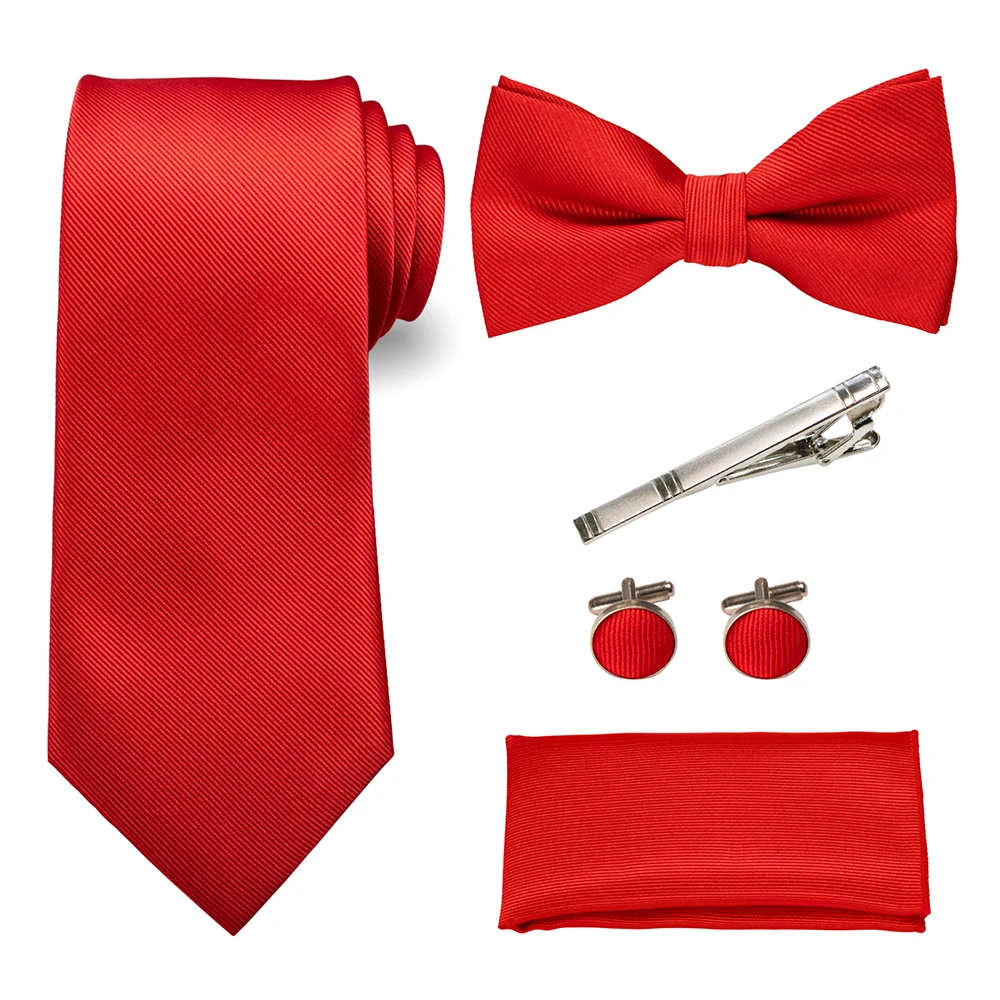 

Classic Solid Men's Tie Handkerchief Cufflinks Tie Clip bow tie Set 8cm Silk Jacquard Necktie 5 pcs Suits Wedding Business Gift