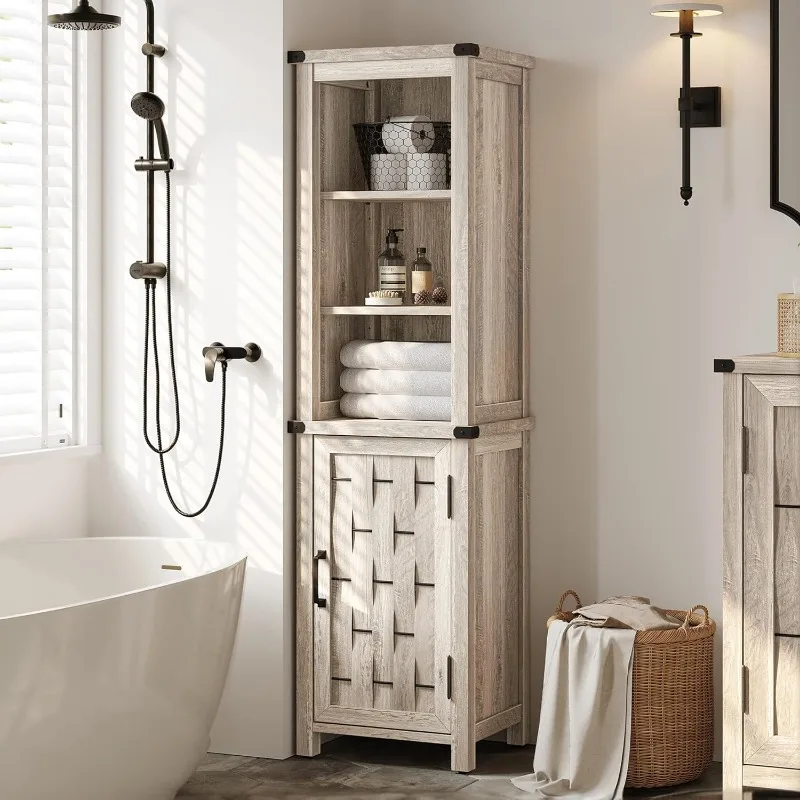 LINSY HOME Bathroom Storage Cabinet, Farmhouse Narrow Storage Cabinet with Door & Adjustable Shelves, Tall Linen Tower for Bathr
LINSY HOME Bathroom Storage Cabinet, Farmhouse Narrow Storage Cabinet with Door & Adjustable Shelves, Tall Linen Tower for Bathr