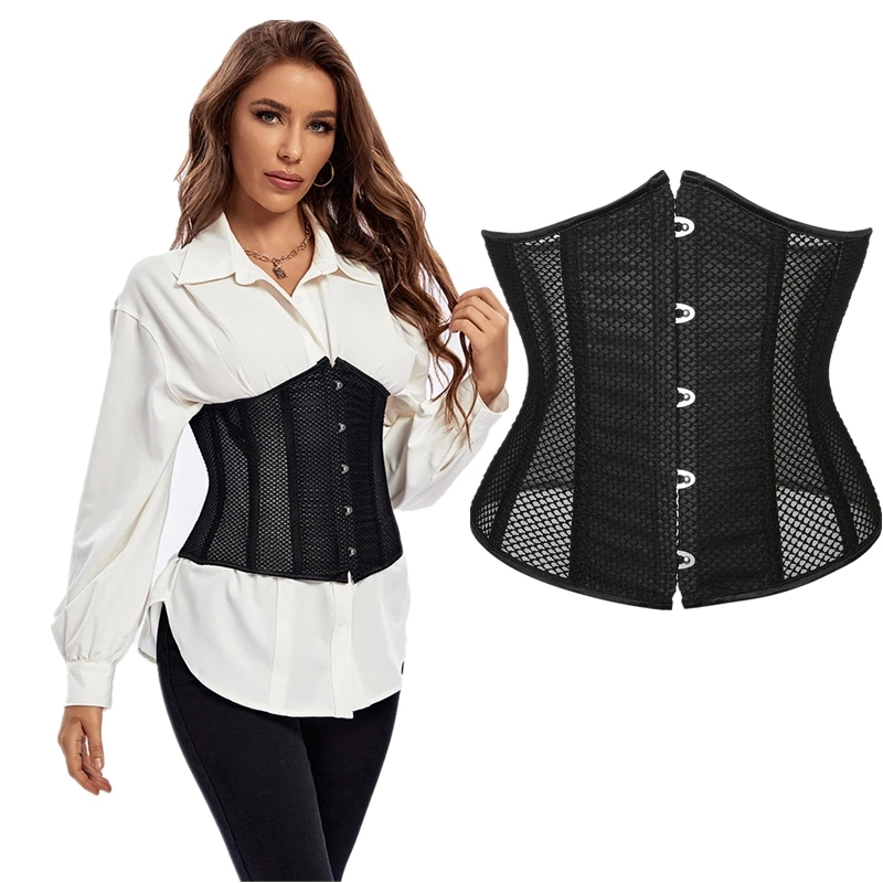 

Gothic Sexy Women Corset Top Bustier Breathable Mesh Underbust Waist Cincher Corsets Plus Size Black S-6XL Corpete Corselet