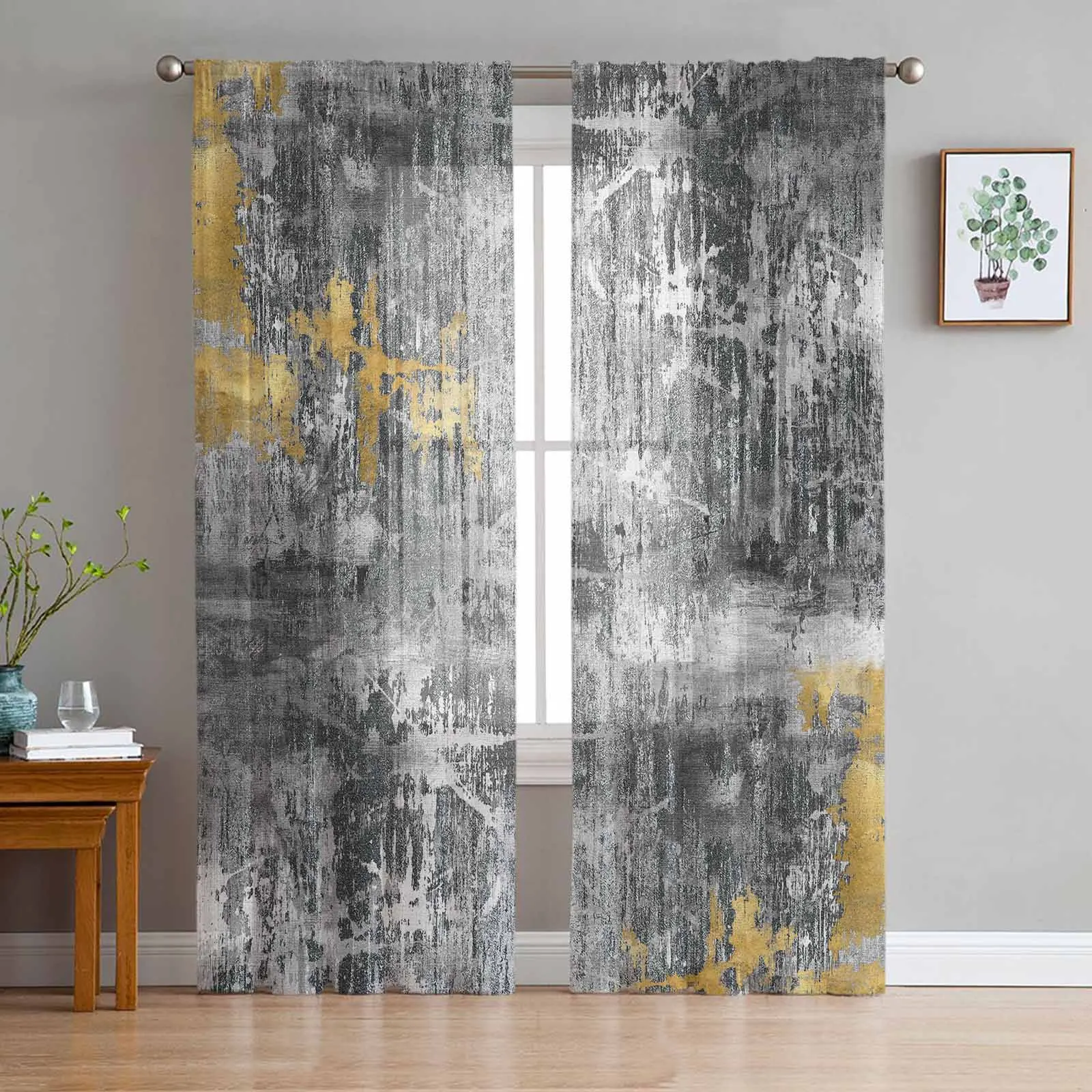 

Abstract Black Texture Distressed Tulle Sheer Curtain Living Room Adults Bedroom Drapes Kitchen Voile Organza Decor Curtains