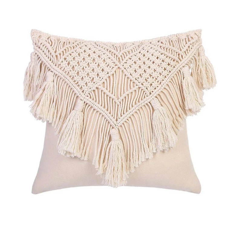 

New Cushion Covers Cotton Linen Macrame Hand-Woven Thread Pillow Covers Geometry Bohemia Style Pillowcase Home Decor 45X45cm