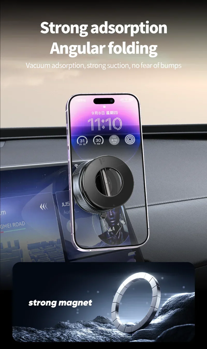 Adjustable Car Cell Phone Holder 360° Rotation Car Mount Vacuum Strong Magnetic Foldable Strong Suction Stand For Live Streaming Adjustable Car Cell Phone Holder 360° Rotation Car Mount Vacuum Strong Magnetic Foldable Strong Suction Stand For Live Streaming