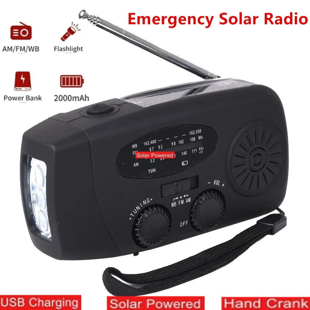 

2024 Upgrade Multifunction Radio Hand Crank Solar USB FM/ AM/ NOAA WB Weather Radios Emergency LED Flashlight Power Bank