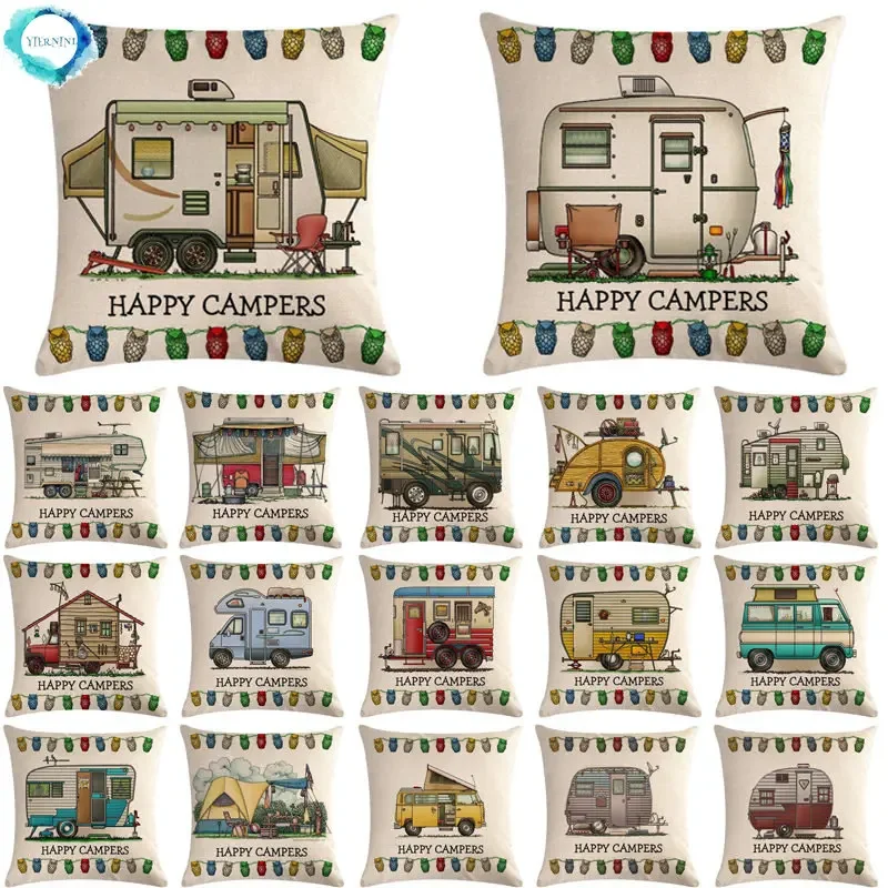 

1 Pcs Campers Car Bus Pattern Cotton Linen Throw Pillow Cushion Cover Car Home Sofa Bed Decorative Pillowcase Funda Cojin 40649