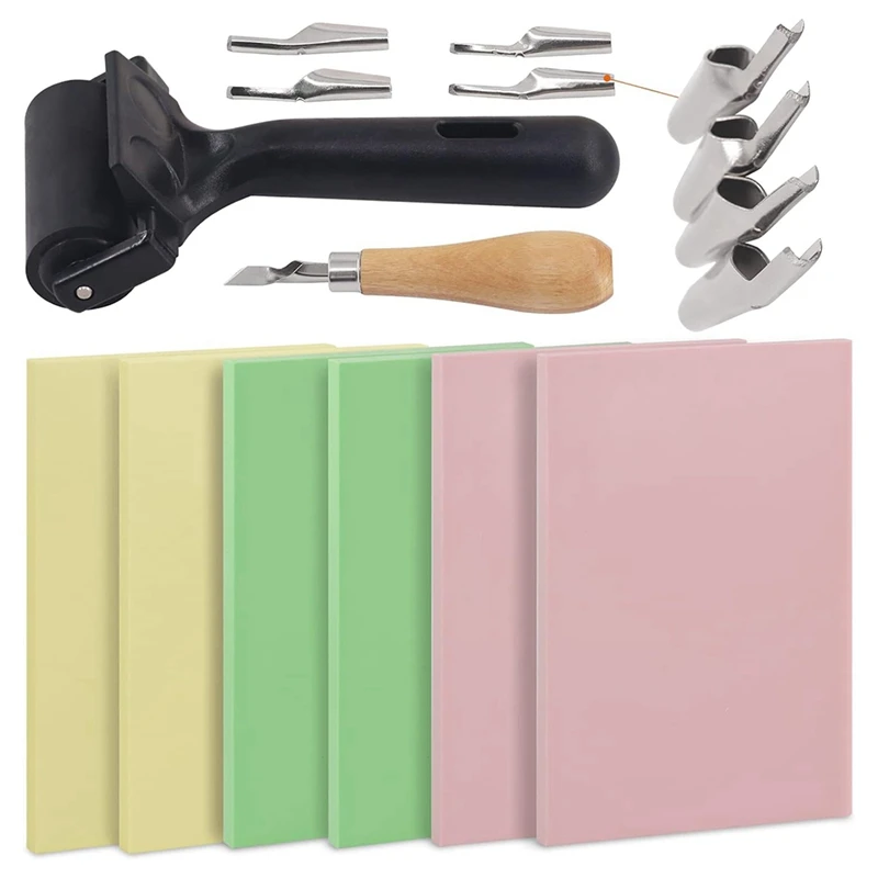 

12Pcs Rubber Stamp Making Kit With Stamp Block, Rubber Brayer Roller,Rubber And Wood Carving Cutting Tool Durable
