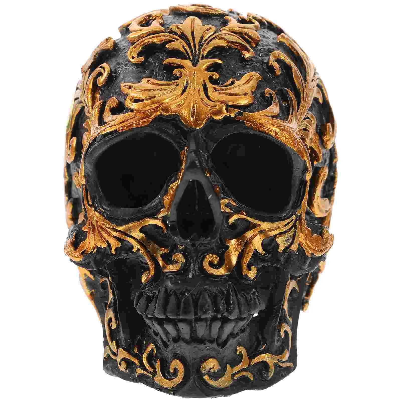 Resin Craft Black Skull Head Golden Carving Creative Decoration Skull Sculpture Ornament Home Halloween Decoration (Golden)
Resin Craft Black Skull Head Golden Carving Creative Decoration Skull Sculpture Ornament Home Halloween Decoration (Golden)