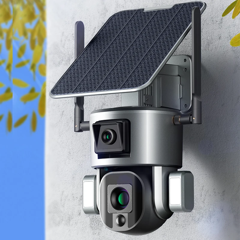 

Новая солнечная камера 4K HD двойной Scrceen предварительный просмотр 10X оптический зум ночное видение двухсторонний голос с 5 Вт солнечной панелью WIFI/4G Солнечная камера