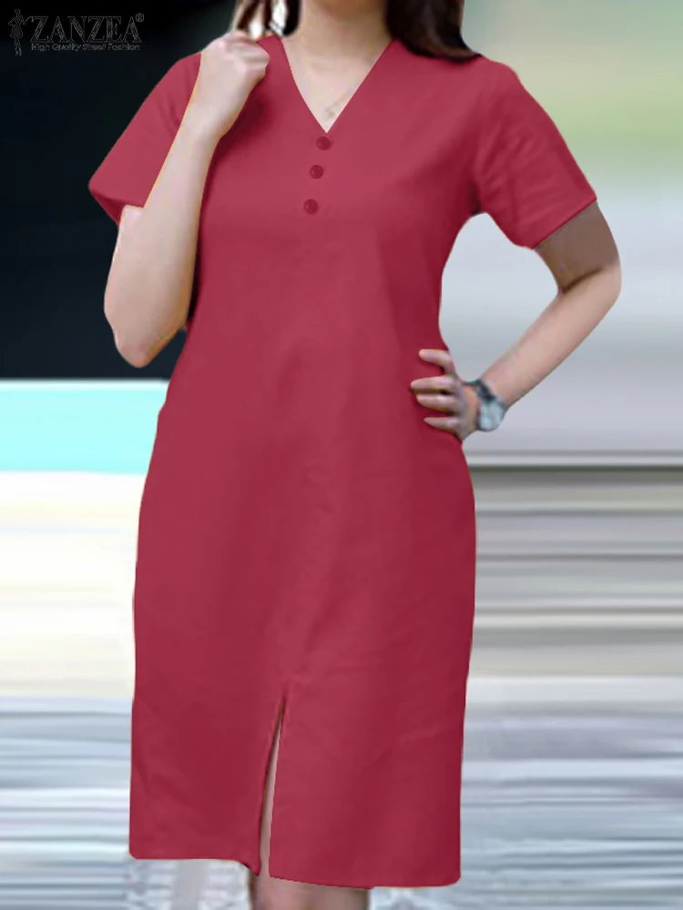 

ZANZEA Elegant Summer OL Work Dress Women Sundress Fashion Short Sleeve Knee-length Robe Femme Casual V Neck Holiday Vestidos