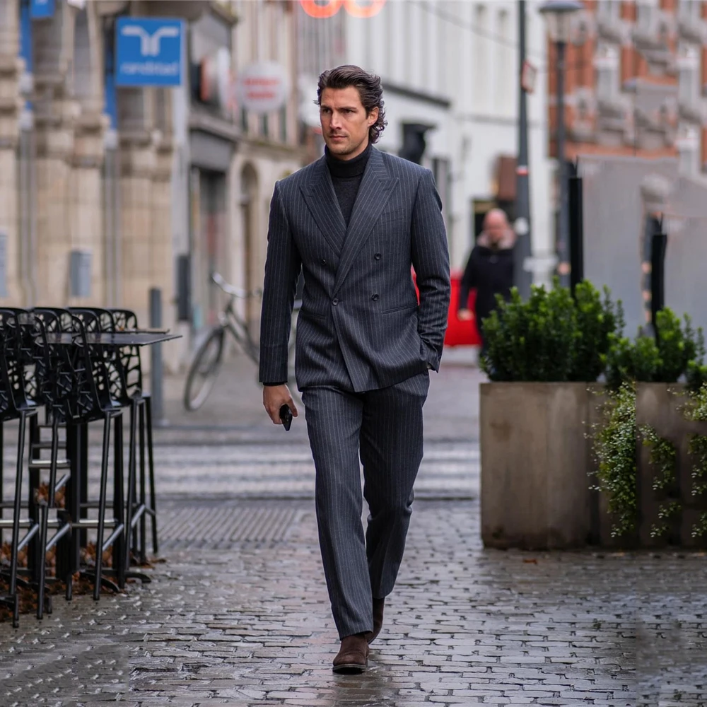 Dark Grey Striped Suits For Men Double Breasted Formal Business Blazer Wedding Groom Tuxedo 2 Piece Jacket Pants Terno Masculino
Dark Grey Striped Suits For Men Double Breasted Formal Business Blazer Wedding Groom Tuxedo 2 Piece Jacket Pants Terno Masculino