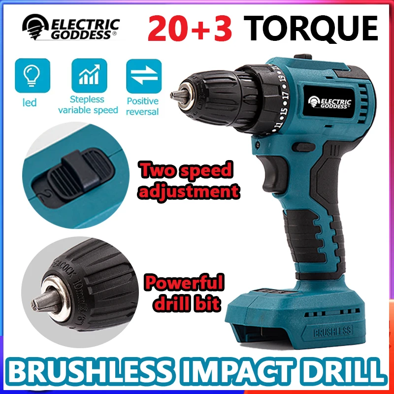 

Cordless Impact Screwdriver Machine Brushless Electric Screwdriver Drill Driver with two speed adjustment and powerful drill bit