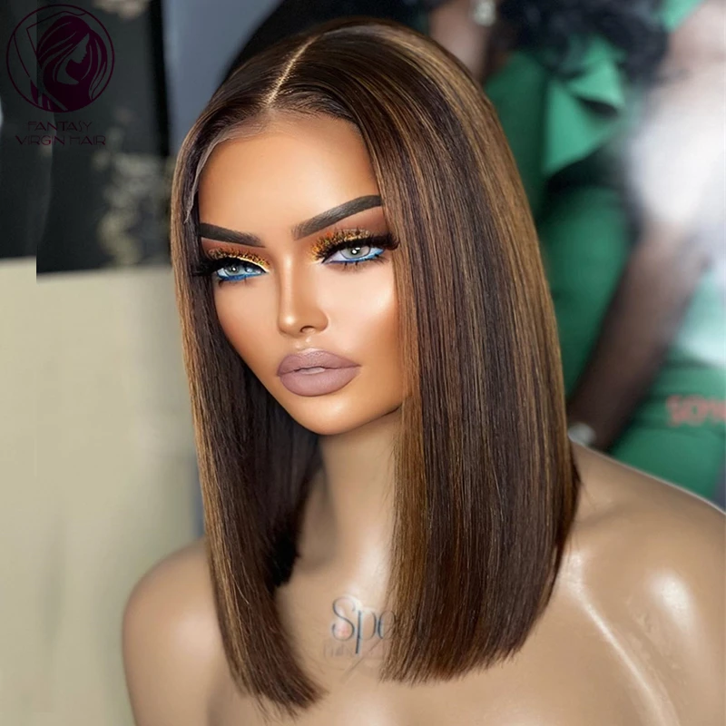 HD Human Women Hair Wigs Short Bob Lace Frontal Wig Dark Brown Honey Blonde Highlights Straight Lace Wig Small Medium Cap
HD Human Women Hair Wigs Short Bob Lace Frontal Wig Dark Brown Honey Blonde Highlights Straight Lace Wig Small Medium Cap