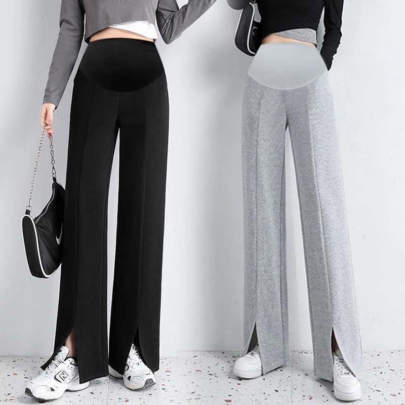 

2024 Spring Maternity Straight Pants Leg Splits High Waist Belly Trousers Clothes for Pregnant Women Casual Pregnancy During